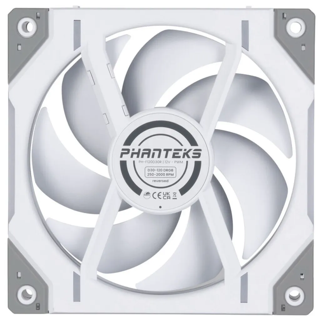 Ventilator Phanteks D30 120mm bela RGB Reverse Airflow