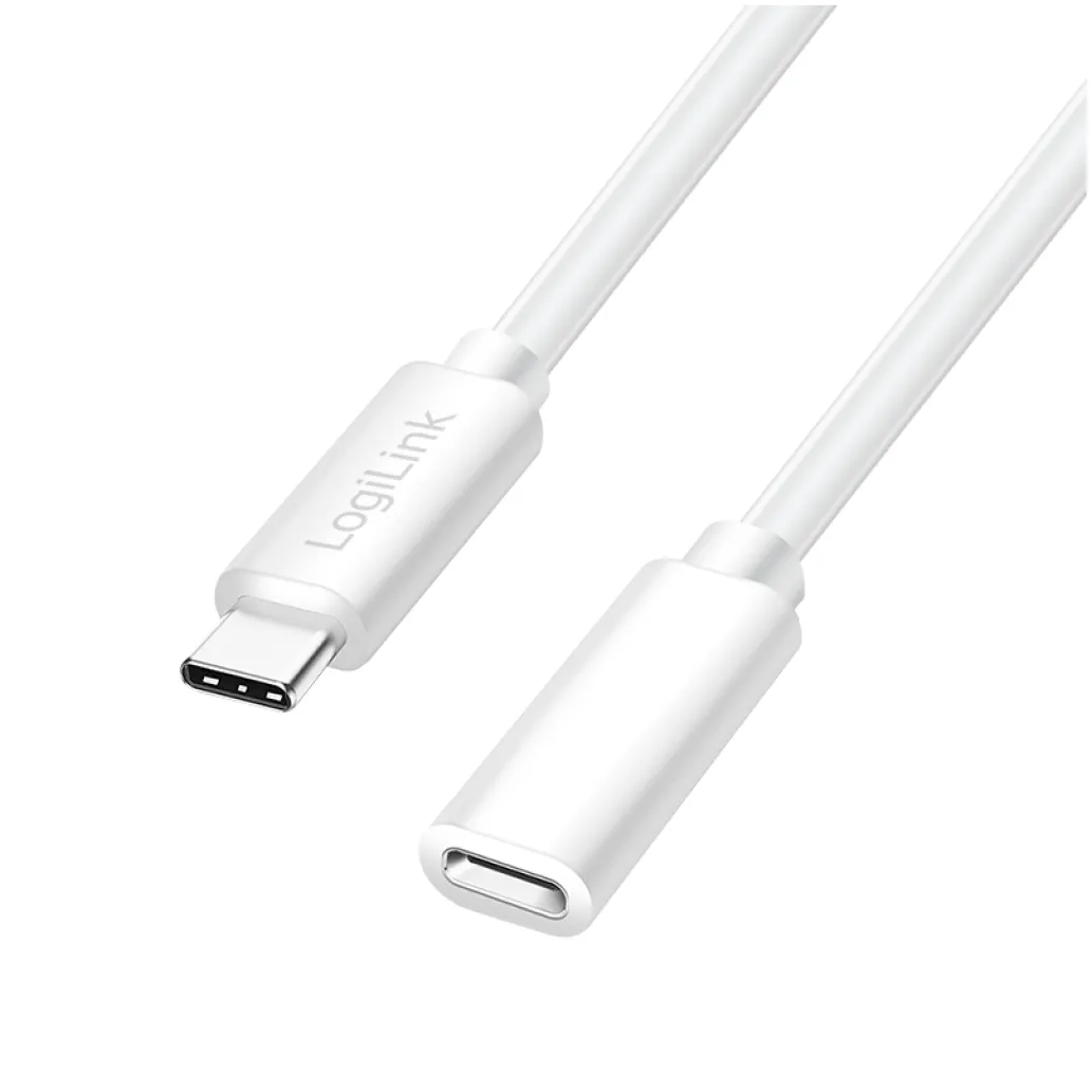 Kabel USB-C(m) => USB-C(ž) 2.0 podaljšek 2,0m 100W 5A/20V 480Mbps bel LogiLink (CU0221)