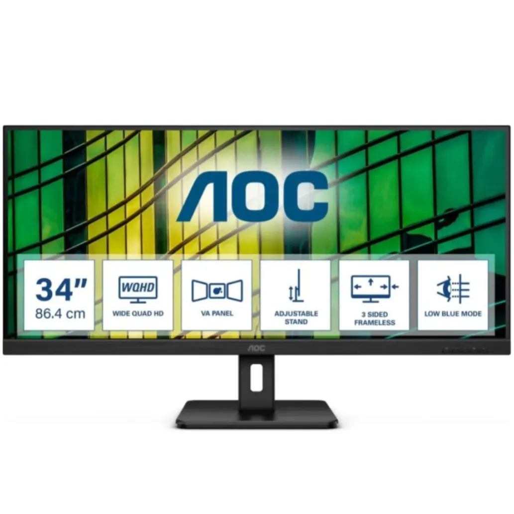 Monitor AOC 86,4 cm (34,0") U34E2M 3440x1440 100Hz VA 4ms 2xHDMI DisplayPort 3H AdaptiveSync Essential-Line- odprta embalaža