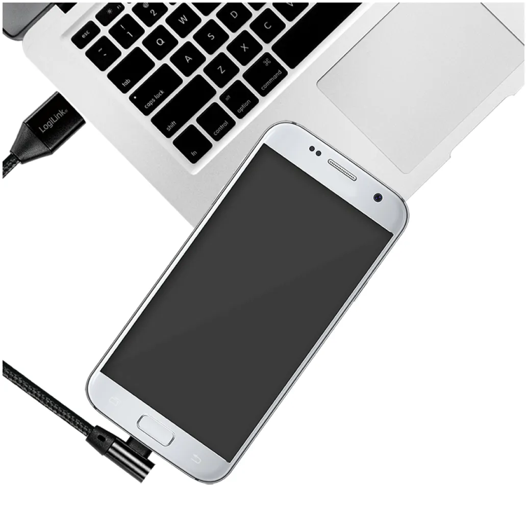 Kabel USB A => B micro tekstil ovoj 1,00m 90° (za mobitele) LogiLink črn (CU0142) EOLS-P