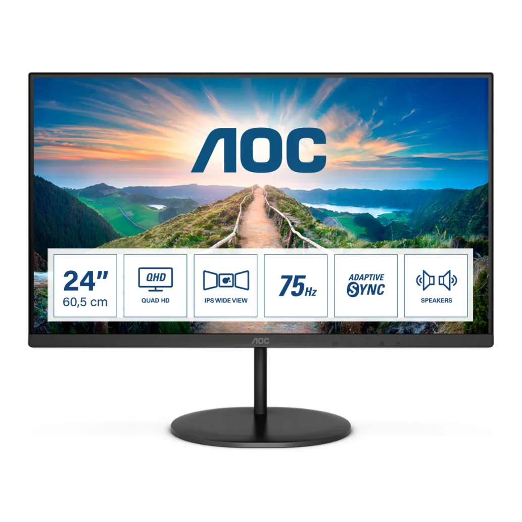 Monitor AOC 60,5 cm (23,8") Q24V4EA 2560x1440 75Hz IPS 4ms HDMI DisplayPort zvočniki 3H sRGB121%