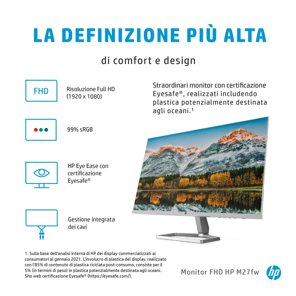 Monitor RNW HP 68,5 cm (27,0") M27f 1920x1080 75Hz IPS 5ms VGA 2xHDMI 3H sRGB99% 3H FreeSync