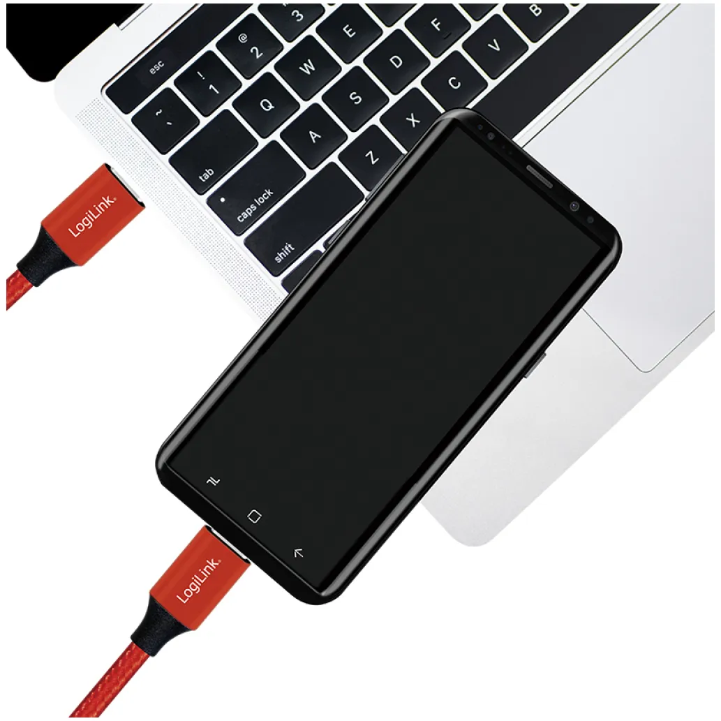 Kabel USB-C => USB-C 2.0 tekstil ovoj 0,30m 5V/3A LogiLink rdeč (CU0153) EOLS-P