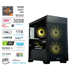 Računalnik MEGA MT S7X R9-5950X/RTX5060Ti-16GB/32GB/1TB/750W/Brez OS/RGB + Estetski napajalni kabli [Rumena / Črna]