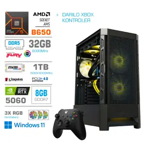 Računalnik MEGA MT S8 R5-7600/RTX5060/32GB-DDR5/1TB-4.0/750W/Win11Home/črna RGB + Estetski napajalni kabli [Rumena / Črna] * DARILO *