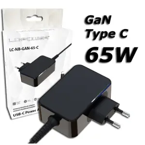 Napajalnik za prenosnik univerzalni 65W LC Power USB-C (LC-NB-GAN-65-C)