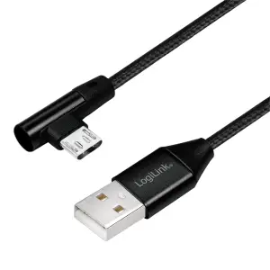 Kabel USB A => B micro tekstil ovoj 0,30m 90° (za mobitele) LogiLink črn (CU0141) EOLS-P