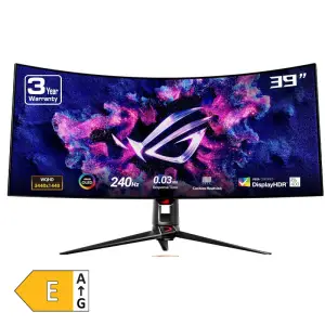 Monitor Asus 99,1 cm (39,0") PG39WCDM 3440x1440 Curved Gaming 240Hz OLED 0,03ms 2xHDMI DisplayPort USB-C 90W 2xUSB3.2 2xUSB2.0 HAS  DCI-P3-99% FreeSync Premium G-Sync Compatible 2xUSB2.0 KVM HDR400 RO