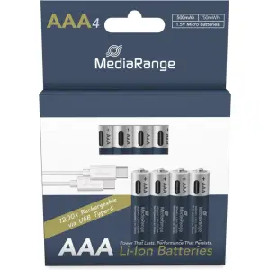 Baterija LR 03 AAA 500mAh polnjenje USB-C 4kom MediaRange (MRBAT160)