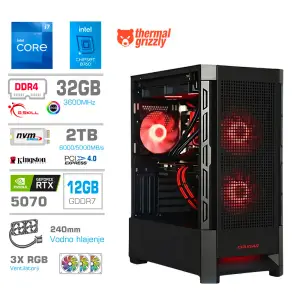 Računalnik MEGA MT S8 i7-12700K/RTX5070/32GB/2TB/750W/Brez OS/črna RGB + Estetski napajalni kabli [Rdeča / Črna]
