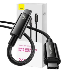 Kabel USB-C => USB-C tekstil ovoj 2,00m 240W Baseus Tungsten Gold črn (CAWJ040101)