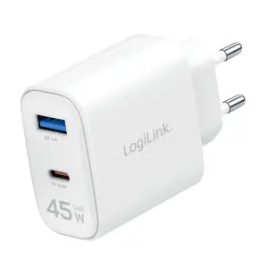 Hišni polnilec 100-240V => 1xUSB-C 1xUSB-A 45W PD QC3.0 LogiLink bel (PA0410)