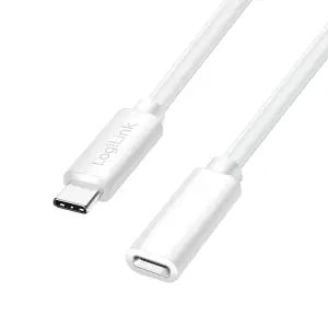 Kabel USB-C(m) => USB-C(ž) 2.0 podaljšek 2,0m 100W 5A/20V 480Mbps bel LogiLink (CU0221)