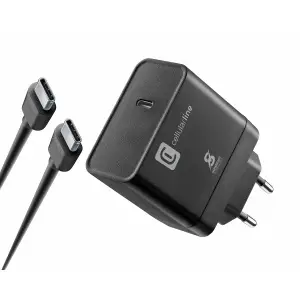 Hišni polnilec 100-240V => 1x USB-C 65W CellularLine priložen kabel C-C črn (ACHKIT65WC2CTABK)