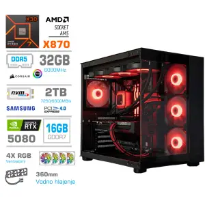 Računalnik MEGA MT S5 R7-7800X3D/RTX5080/32GB-DDR5/2TB/1050W/Brez OS/črna RGB + Estetski napajalni kabli [Rdeča / Črna]