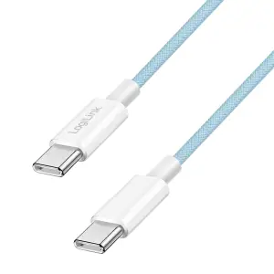Kabel USB-C (m) => USB-C (m) 2.0 najlon ovoj 0,50m 60W 3A/20V 480Mbps PD3 moder LogiLink (CU0349)