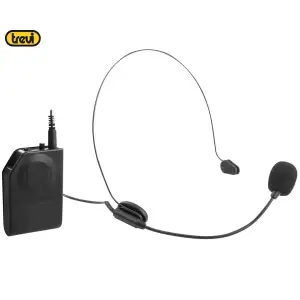 Brezžični naglavni mikrofon s sprejemnikom TREVI EM408 6,3mm UHF 677MHz domet do 20m črn 