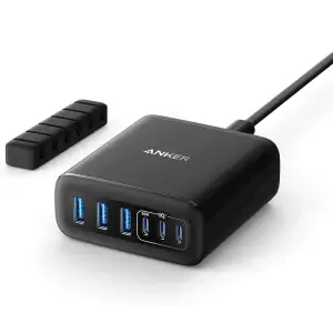 Hišni polnilec 100-240V => 3xUSB-C 3xUSB-A 112W Anker GaN 6-port črn (A2154G11)