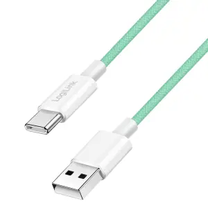 Kabel USB-C (m) => USB-A (m) 2.0 najlon ovoj 0,50m 60W 3A/20V 480Mbps PD3 zelen LogiLink(CU0326)