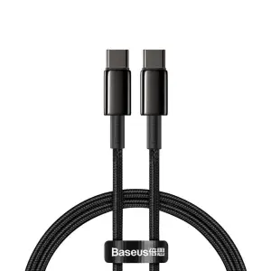 Kabel USB-C => USB-C 2.0 tekstil ovoj 1,00m 20V/5A 100W QC3 PD Tungsten Gold Baseus črn (CATWJ-01) Baseus Tungsten Gold Cable Type-C to Type-C 100W 1m (black)