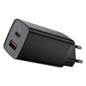 Hišni polnilec 100-240V => 1x USB-C in 1x USB-A 65W za mobilni telefon ali tablični računalnik Baseus GaN2 Lite PD3 + QC4 + SCP - črn (CCGAN2L-B01)