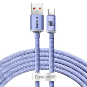Kabel USB-C => USB-A 2.0 tekstil ovoj 2,00m 5A Baseus Crystal Shine – vijolčen (CAJY000505)