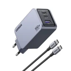Hišni polnilec 100-240V => 2xUSB-C in 1xUSB-A PD/QC 100W GaN Nexode - priložen kabel 1,5m USB-C