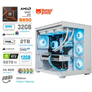 Računalnik MEGA MT S5 R7-9800X3D/RTX5070Ti/32GB-DDR5/2TB/750W/Brez OS/bela RGB + Estetski napajalni kabli [Modra / Bela]