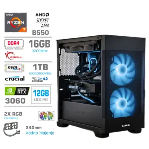 Računalnik MEGA MT S7X R7-5700X/RTX3060/16GB/1TB/750W/Brez OS/rumena črna RGB + Estetski napajalni kabli [Modra / Črna]