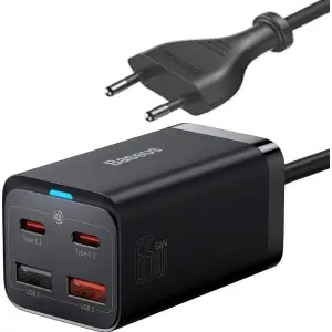 Hišni polnilec 100-240V => 2x USB-A 2x USB-C 65W za mobilni telefon ali tablični računalnik GaN3 PRO PD3 + QC4 Baseus (CCGP040101)