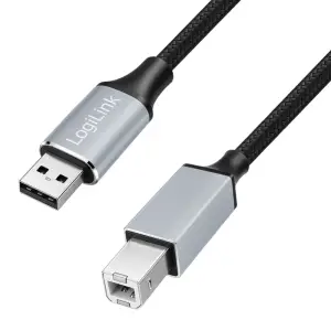 Kabel USB-A(m) => USB-B(m) v2.0 2,00m LogiLink najlonski ovoj črn (CU0107)