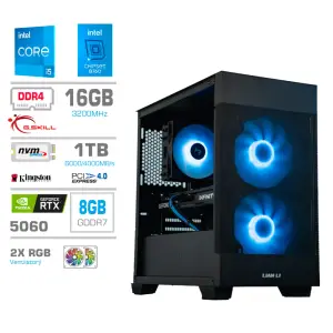 Računalnik MEGA MT S7X i5-14400F/RTX5060/16GB/1TB-4.0/750W/Brez OS/črna RGB + Estetski napajalni kabli [Svetlo modra / Črna]