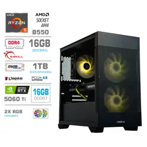 Računalnik MEGA MT S7X R5-5600X/RTX5060Ti-16GB/16GB/1TB-4.0/750W/Brez OS/črna RGB + Estetski napajalni kabli [Rumena / Črna]