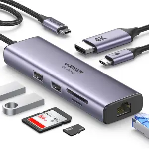 Priklopna postaja USB-C => 2x USB3.0 tip A 1x USB-C PD 100W 1x HDMI 1x RJ45 1x čitalec kartic SD/microSD Ugreen