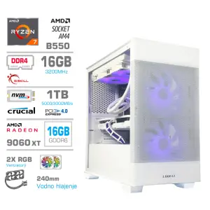 Računalnik MEGA MT S7X R7-5700X/RX9060 XT/16GB/1TB/750W/Brez OS/bela vijolična bel RGB + Estetski napajalni kabli [Vijolična / Bela]
