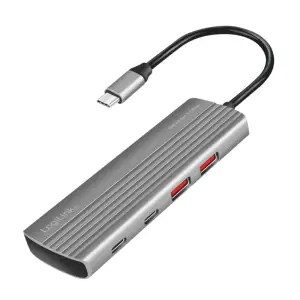 HUB USB-C => 2xUSB3.2 Gen2 tip A in 5xUSB-C3.2 Gen2 PD3.0 100W 10Gbps 20cm ALU ohišje space gray Logilink (UA0414)