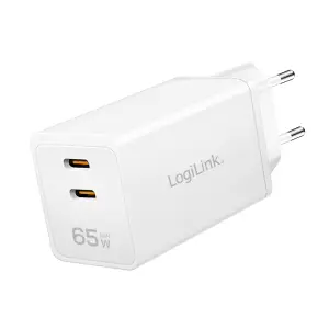 Hišni polnilec 100-240V => 2xUSB-C 65W QC4.0 PD3.0 LogiLink (PA0367)