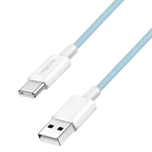 Kabel USB-C (m) => USB-A (m) 2.0 najlon ovoj 1,0m 60W 3A/20V 480Mbps PD3 moder LogiLink(CU0330)