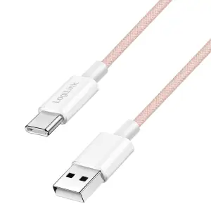 Kabel USB-C (m) => USB-A (m) 2.0 najlon ovoj 0,50m 60W 3A/20V 480Mbps PD3 roza LogiLink(CU0323)